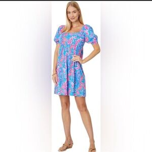 Lilly Pulitzer Delaney Short Sleeve Dress Cumulus Blue Orchid Oasis Size 6